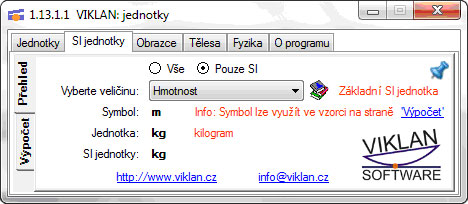 Náhled do programu VIKLAN JEDNOTKY - SI jednotky - základní přehled
